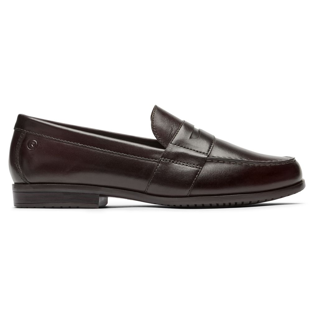 Rockport Men's Classic Lite 2 Penny Slip-Ons Loafers - Burgundy - USA (0186ZSKET)